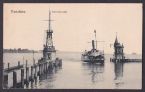 Konstanz Germany postcard Harbor entrance Real Photo Steamer