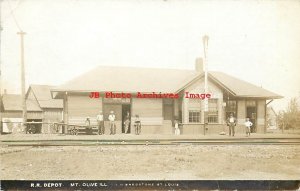 Depot, Illinois, Mount Olive, RPPC, Illinois Central Railroad, Bregstone Photo