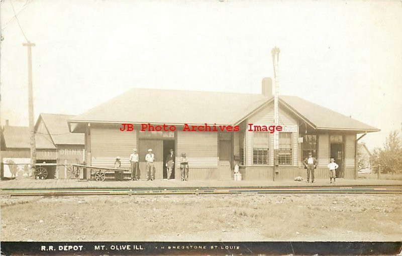 Depot, Illinois, Mount Olive, RPPC, Illinois Central Railroad, Bregstone Photo