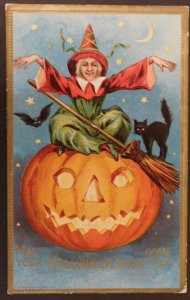 1910 Witch Halloween Postcard Cover from Round Pond, ME to Springfield, MA