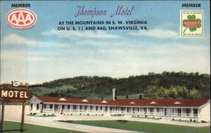 Shawsville VA Virginia Thompson Motel c1930-50s Vintage Postcard