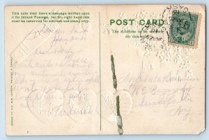 Valentine Postcard Message Hearts With Flowers Embossed Saskatchewan Canada