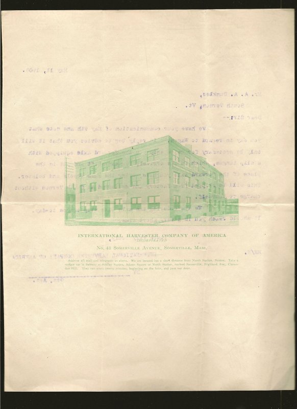 International Harvester Co Boston Mass 1908 Stationary Used PLEASE READ NOTE