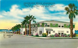 Long Beach California Edgewater Beach Tourist Apartments 1950s Postcard 10528