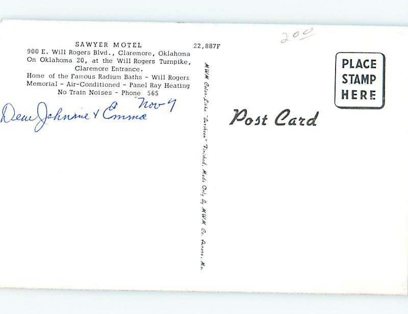 Pre-1980 MOTEL SCENE Claremore - Near Tulsa Oklahoma OK AD9144