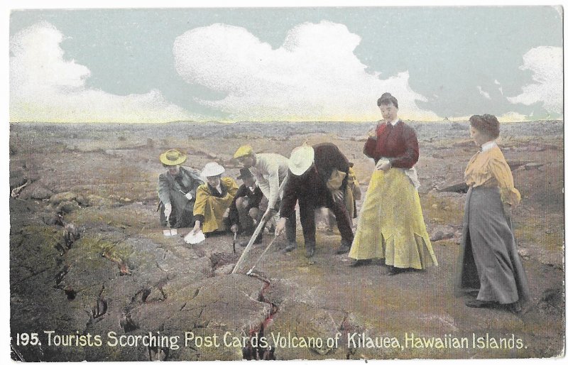 Tourists Scorching Post Cards on Volcano of Kilauea Volcano Hawaii