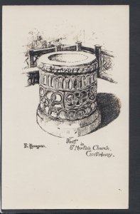 Kent Postcard - Font in St Martin's Church, Canterbury     RS11344