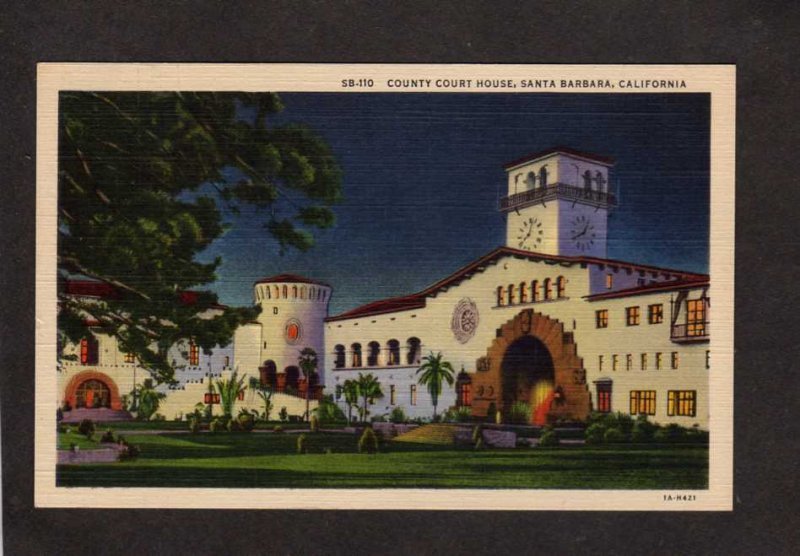 CA County Court House Santa Barbara California Linen Postcard