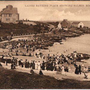 c1910s Portrush Northern Ireland Salmon Rock Ladies Bathing Place Postcard Beach