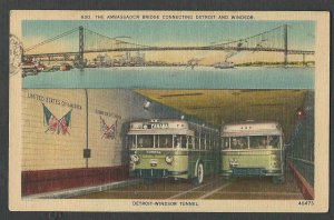 DATED 1944 PPC* TUNNEL BUSSES GO THRU DETROIT WINDSOR TUNNEL USA TO CANADA