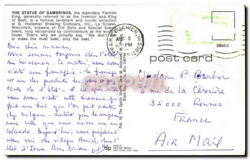 Modern Postcard The Statue of King Gambrinus The Legendary Flemish