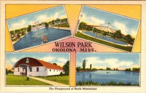 Okolona, MS Mississippi  WILSON PARK Pools~Dance Pavilion~Lake ca1940's Postcard