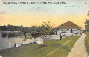 Cedar Rapids IA~Ellis Park Water Pavilion & Cedar River~Ladies/Man Fishing~1910