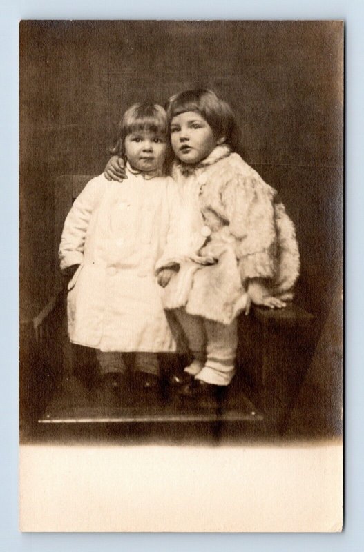 RPPC Adorable Children Hugging Studio View UNP 1912 Postcard N4