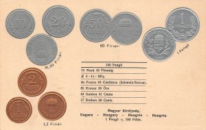 Hungary Coins Exchange Table embossed coinage postcard C314