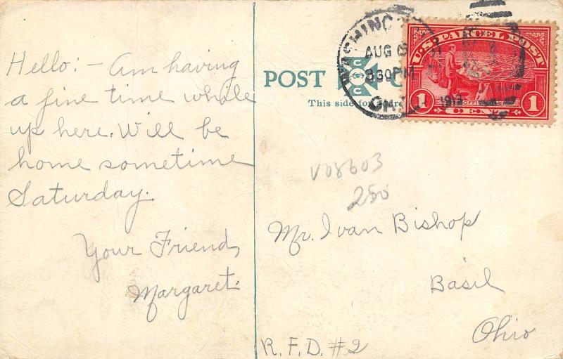 Washington Court House Ohio 1913 Postcard Grace M.E. Church w/ Parcel Post Stamp