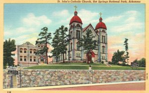 Vintage Postcard 1930's John's Catholic Church Hot Spring National Park Arkansas