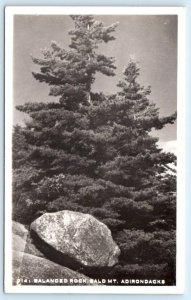 RPPC BALD MOUNTAIN, Adirondacks, NY ~ BALANCED ROCK ca 1940s  Postcard