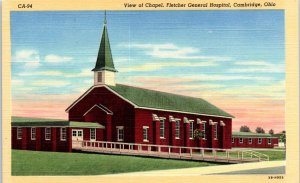 1943 View of Chapel Fletcher General Hospital Cambridge OH Postcard