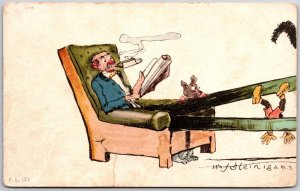 Man With Long Legs & Hands Sofa Funny Kid Kicked Out Bunny Shocked Postcard