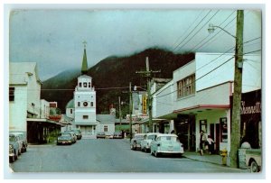 1955 St Michael Cathedral, Main Street Toward Sitka, Alaska AK Postcard 