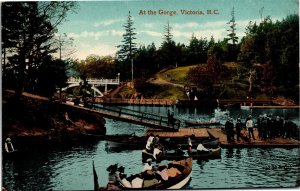 Postcard BC Victoria People in Canoes at Gorge Park Ladies Fancy Hats ~1910 S102