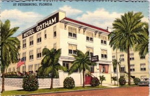 St Petersburg, FL Florida  HOTEL GOTHAM  Roadside  ca1940's Linen Postcard