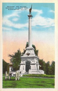 Civil War, c.'16, Soldier-Sailor Monument, Bloomington, IL, Old Postcard