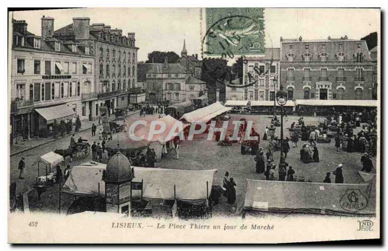 Old Postcard Lisieux Place Thiers one day in March