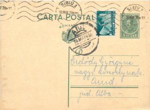 Romania 1939 Sibiu via Aiud Carol II uprated postal stationery postcard