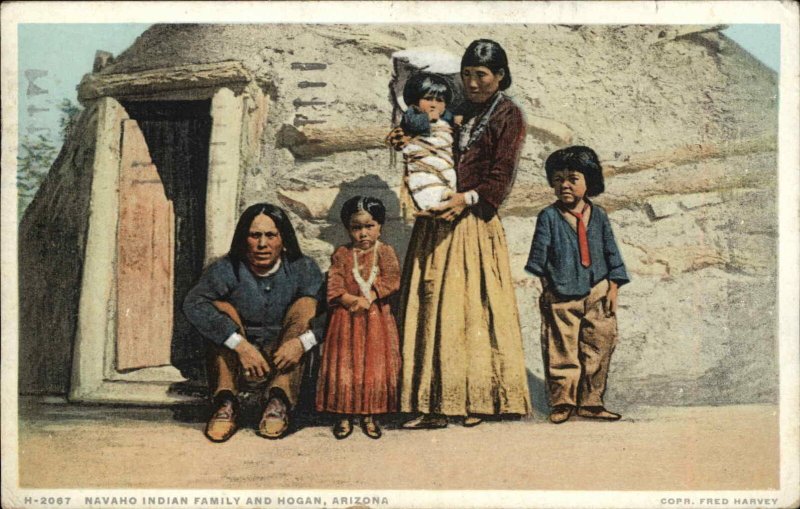 Native Americana Navajo Family & Hogan AZ Detroit Publishing Fred Harvey PC