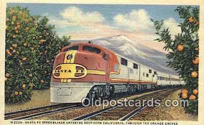 Santa Fe Streamliner, Orange Groves, CA, CA USA Trains, Railroads Unused 