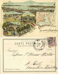 turkey, CONSTANTINOPLE, Multiview with Map (1899) Wilh. Knorr Litho Postcard