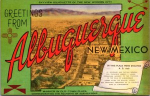 Linen Postcard Large Letter Greetings and Aerial View of Albuquerque New Mexico