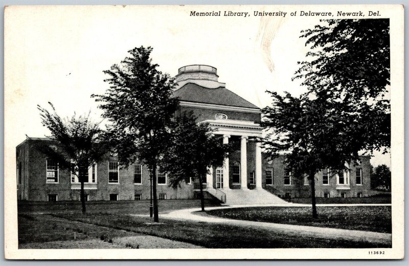 Vtg Newark DE University of Delaware Memorial Library View Postcard