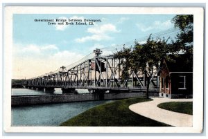c1920s Government Bridge View Between Davenport Iowa And Rock Island IL Postcard