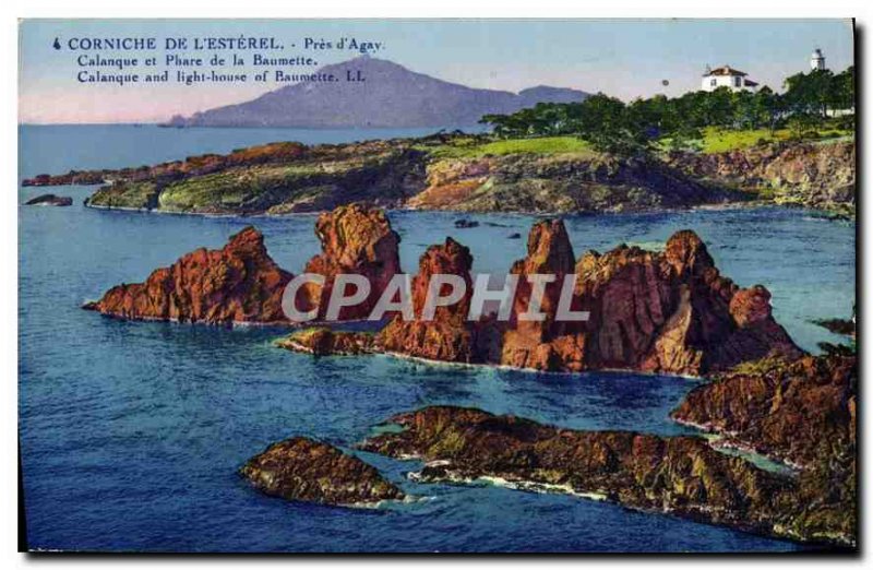 Old Postcard Corniche Esterel Agay Pres cove and Lighthouse Beaumette