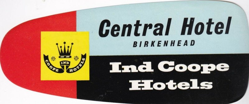 England Birkenhead Central Ind Coope Hotel Vintage Luggage Label lbl0265