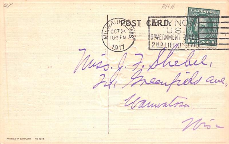 Halloween 1917 close to perfect corners, postal marking on front