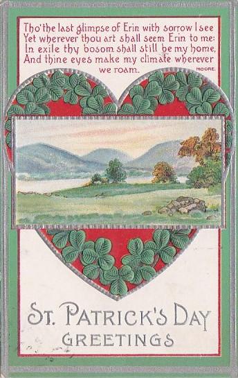 Saint Patrick's Day Landscape Scene With Heart Of Shamrocks 1923