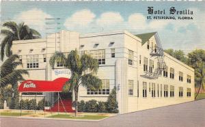 E41/ St Petersburg Florida Fl Postcard 1952 Hotel Sevilla Linen Roadside