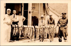 RPPC String of Fish, Morning's Catch in Evart MI Vintage Postcard V76
