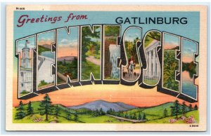 Large Letter Linen GATLINBURG, TN ~  c1940s Asheville Sevier County Postcard