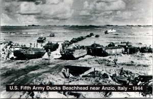 Anzio Italy US Fifth Army Ducks Beachhead WW2 1944 Ocean Military BW Postcard 