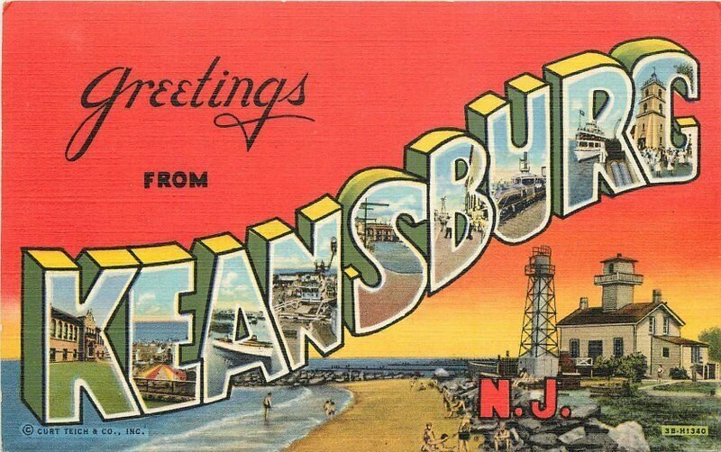 Large Letters Keansburg New Jersey Postcard Union News Teich linen 21-1569