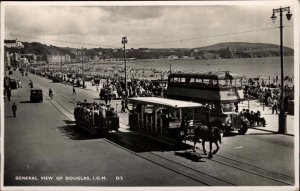 Douglas Isle of Man Double Decker Bus Horse Drawn Trolley Vintage RPPC PC