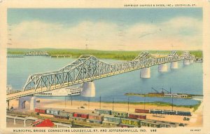 Louisville KY Municipal Bridge Connecting Jeffersonville IN 1940 Linen Postcard