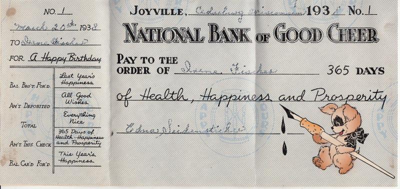 Hallmark 1938 Bank Check Greeting Card