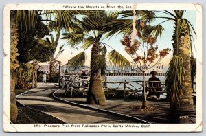 1926 Pleasure Pier From Palisades Park Santa Monica California CA Palms Postcard