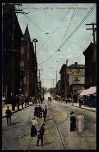 Early 20th c. people, horse cart & trolley tracks on st. in Altoona PA color pc